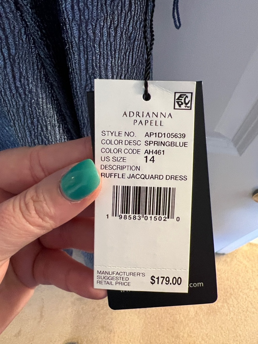 Adrianna Papell Shimmery Steel Blue High-Neck High-Low Dress - Picture 2 of 8